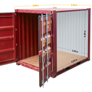 Seecontainer 10 Fuß, rot lackiert, doppeltürig, mit Holzfußboden