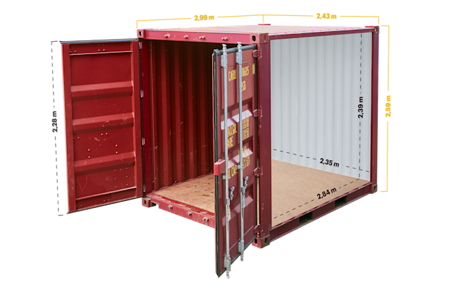 Seecontainer 10 Fuß, rot lackiert, doppeltürig, mit Holzfußboden – Bild 2