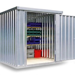 Materialcontainer MC 1200, verzinkt, zerlegt, mit Holzfußboden, 2100 x 2170 x 2150 mm, Einflügeltür auf der 2 m Seite