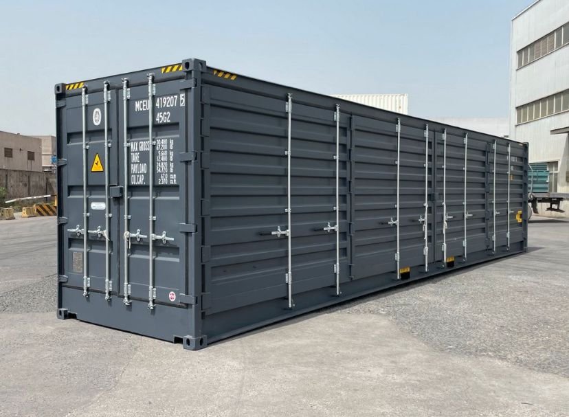 NEUER 40-Fuß-Seecontainer, grau, mit Seitenöffnung