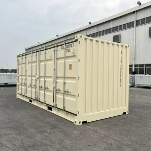 Neuer 20-Fuß-Seecontainer mit Seitenöffnung, beige