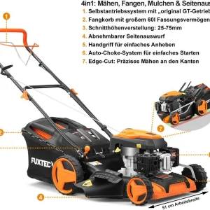 FUXTEC FX-RM5196 – 4in1 Benzin-Rasenmäher mit Antrieb, 196 ccm, 6 PS