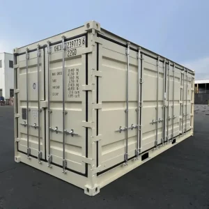 Neuer 20-Fuß-Seecontainer mit Seitenöffnung, beige