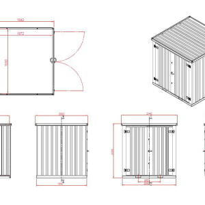 Container MC2, lackiert RAL 7021 Schwarzgrau, H 2090 x B 2142 x T 2022 mm, Tür stirnseitig zweiflügelig