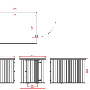 Container MC3, lackiert RAL 6005 Moosgrün, H 2090 x B 2142 x T 2950 mm, Tür stirnseitig einflügelig