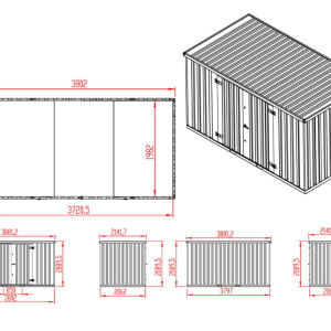 Materialcontainer MC4, verzinkt, H 2090 x B 2142 x T 3882 mm, Tür längsseitig zweiflügelig