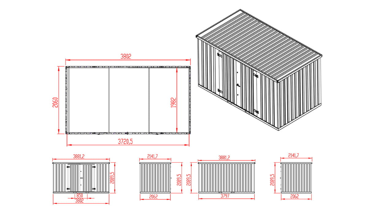 Materialcontainer MC4, verzinkt, H 2090 x B 2142 x T 3882 mm, Tür längsseitig zweiflügelig – Bild 10