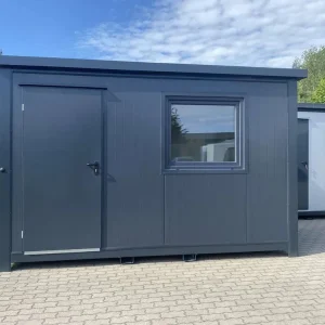 Materialcontainer, demontierbar, anthrazit, 4,00 m x 2,20 m, mit Tür und Fenstern