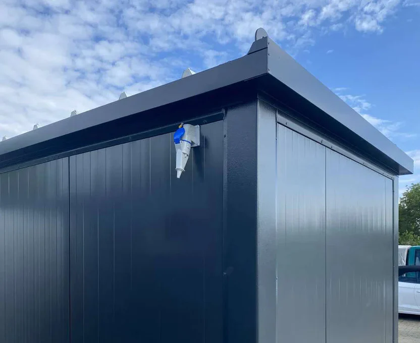 Materialcontainer, demontierbar, anthrazit, 4,00 m x 2,20 m, mit Tür und Fenstern – Bild 2