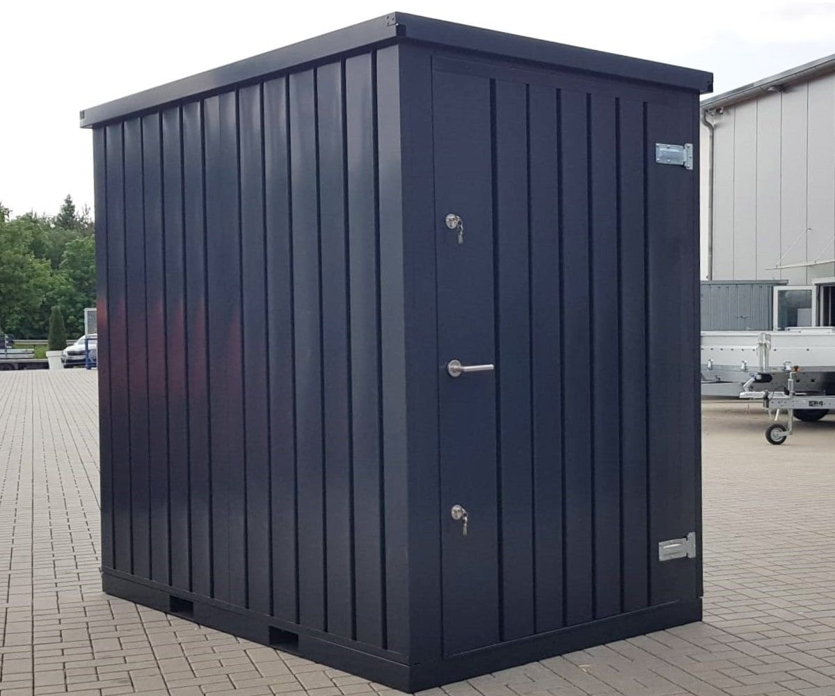 Materialcontainer MC1, lackiert RAL 7021 Schwarzgrau, H 2090 x B 1500 x T 2280 mm, Tür stirnseitig einflügelig