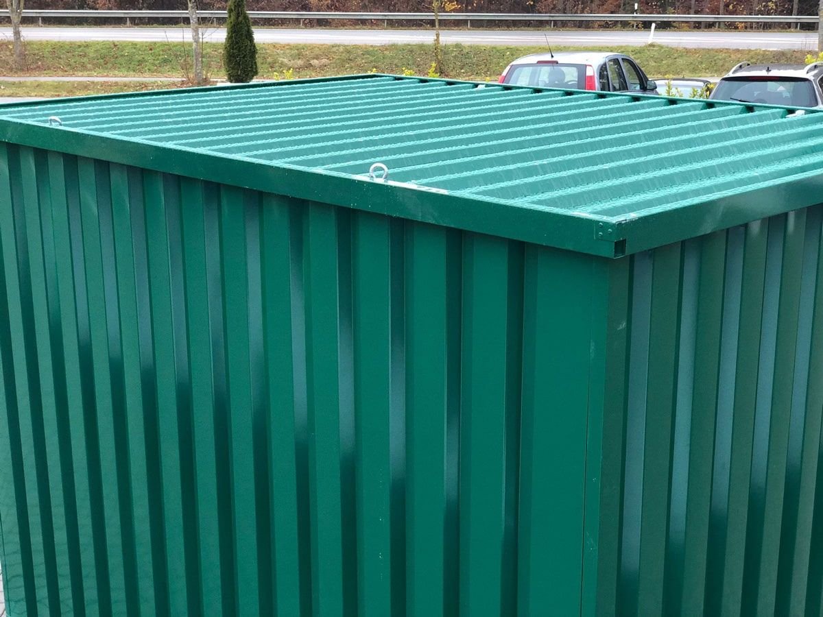 Container MC3, lackiert RAL 6005 Moosgrün, H 2090 x B 2142 x T 2950 mm, Tür stirnseitig einflügelig – Bild 7
