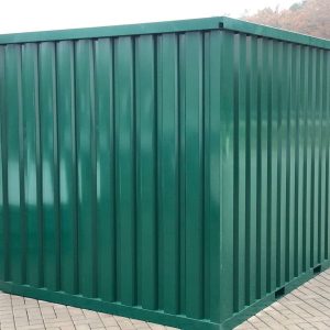 Container MC3, lackiert RAL 6005 Moosgrün, H 2090 x B 2142 x T 2950 mm, Tür stirnseitig einflügelig