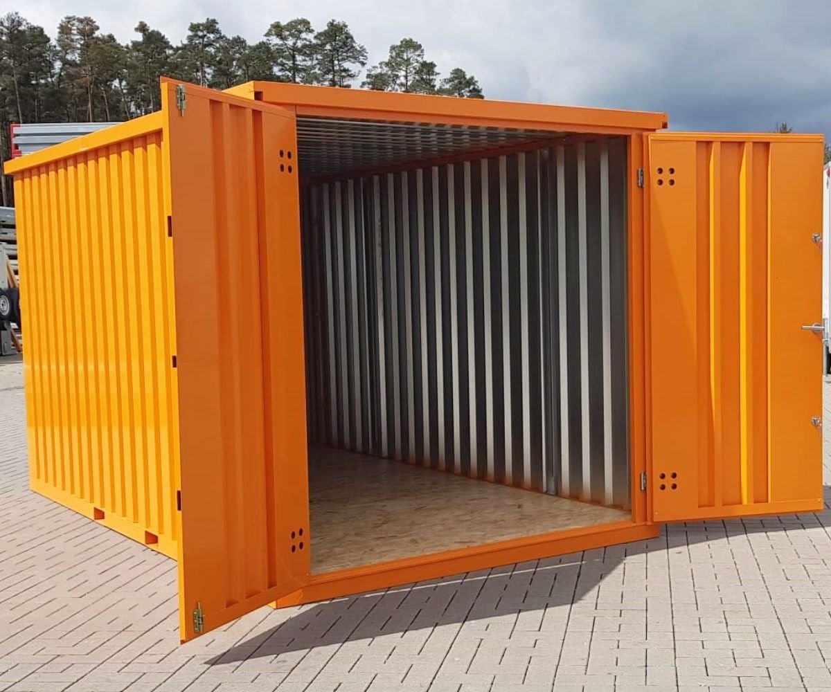 Materialcontainer MC4, lackiert RAL 2011 Tieforange, H 2090 x B 2142 x T 3882 mm, Tür stirnseitig zweiflügelig – Bild 2