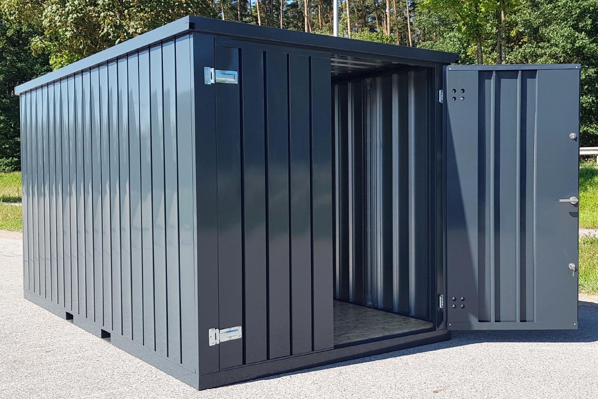 Materialcontainer MC4, lackiert RAL 7016 Anthrazitgrau, H 2090 x B 2142 x T 3882 mm, Tür stirnseitig zweiflügelig