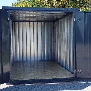 Materialcontainer MC4, lackiert RAL 7016 Anthrazitgrau, H 2090 x B 2142 x T 3882 mm, Tür stirnseitig zweiflügelig