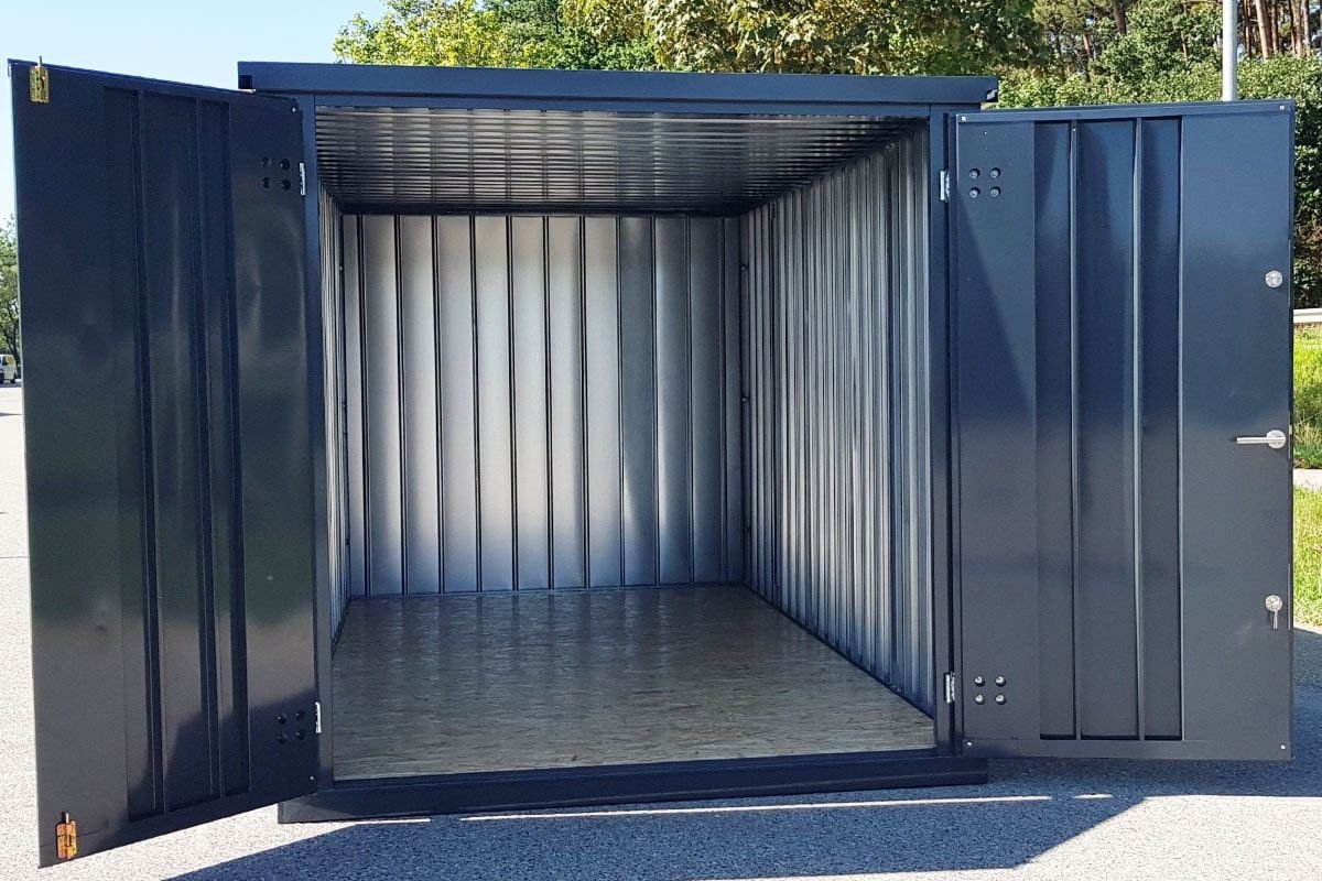 Materialcontainer MC4, lackiert RAL 7016 Anthrazitgrau, H 2090 x B 2142 x T 3882 mm, Tür stirnseitig zweiflügelig – Bild 6