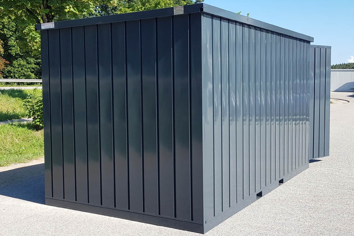 Materialcontainer MC4, lackiert RAL 7016 Anthrazitgrau, H 2090 x B 2142 x T 3882 mm, Tür stirnseitig zweiflügelig – Bild 5