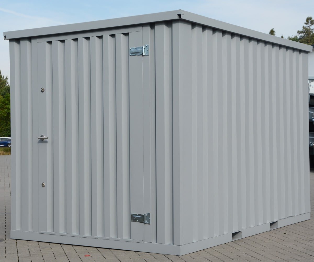 Materialcontainer MC4 lackiert RAL 7040 Fenstergrau H 2090 x B 2142 x T 3882 mm Tür stirnseitig einflügelig