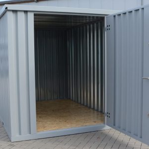 Materialcontainer MC4 lackiert RAL 7040 Fenstergrau H 2090 x B 2142 x T 3882 mm Tür stirnseitig einflügelig