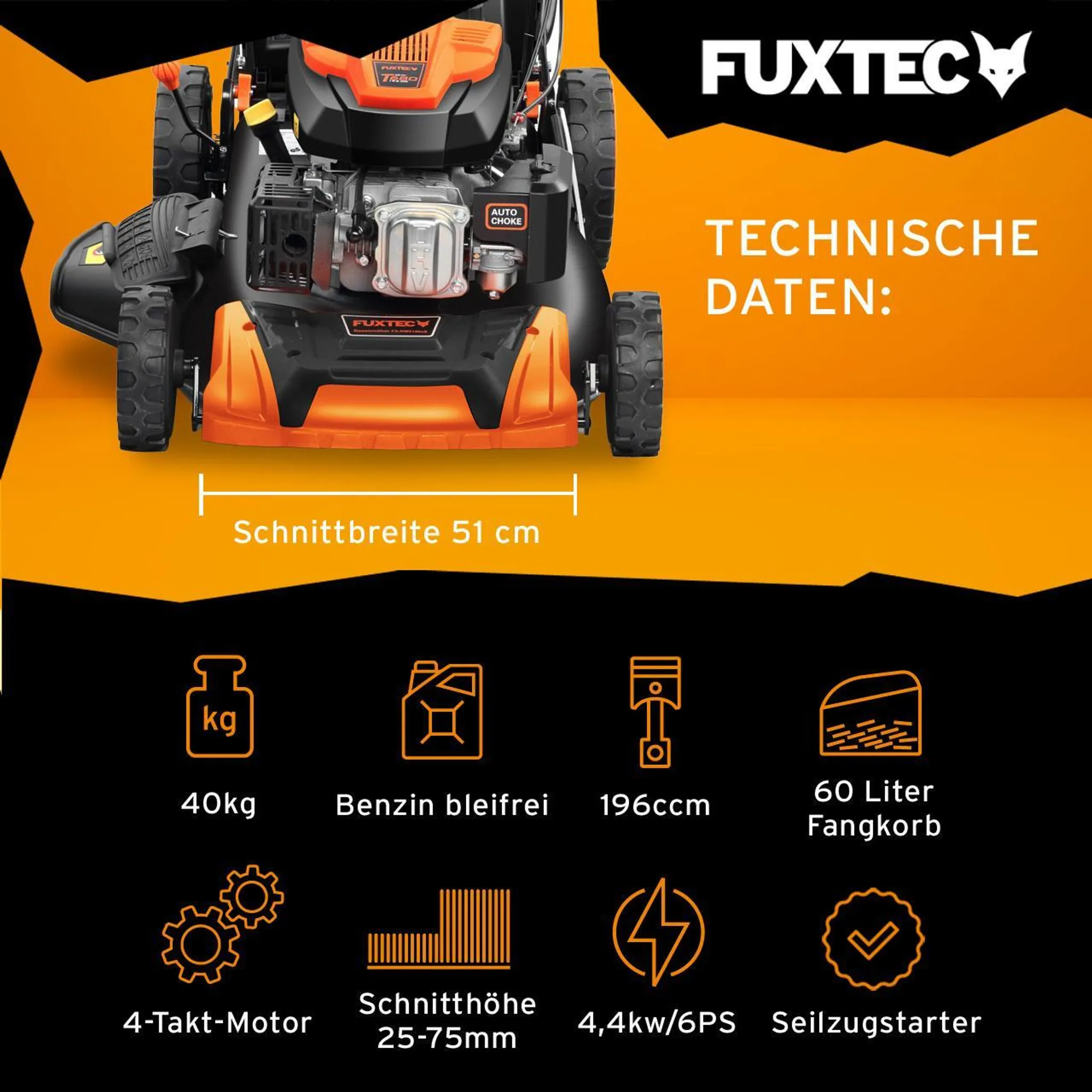 FUXTEC FX-RM5196 – 4in1 Benzin-Rasenmäher mit Antrieb, 196 ccm, 6 PS – Bild 4